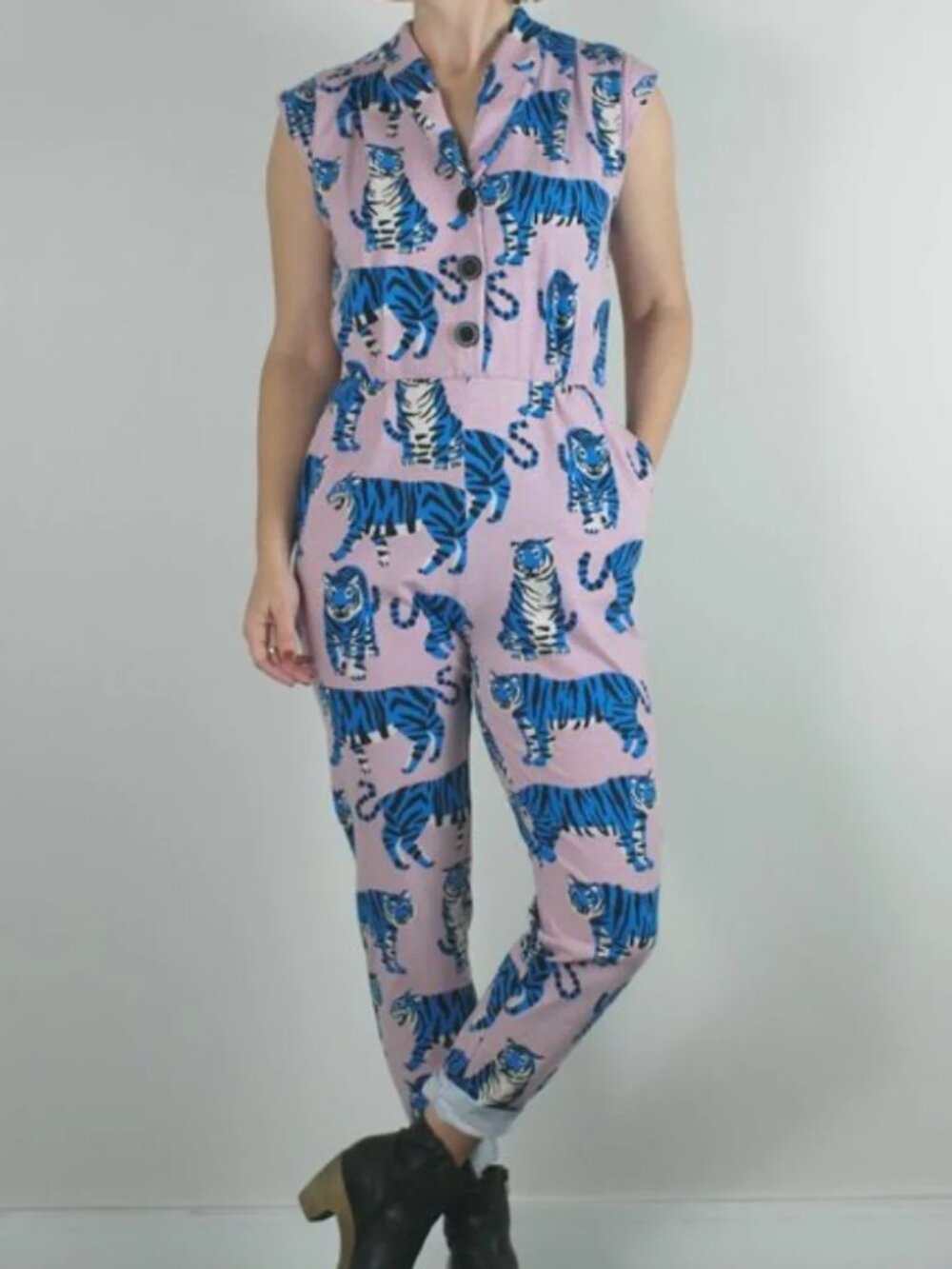 Nooworks Funky Unique Pink Blue Tiger Print Magic Suit Coveralls Jumpsuit - Picture 2 of 8